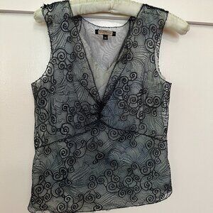 Rozae Nichols Vintage 2 Layer Womens Top Delicate Lace Over Jersey Tie Die Y2K